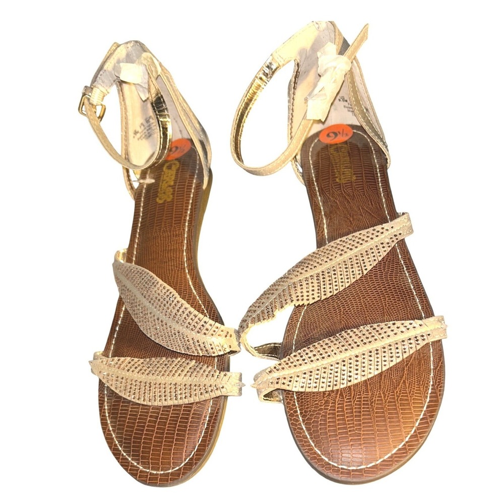NWT Carlos Santana Gold Color Leaf Sparkle Sandals Size 9.5